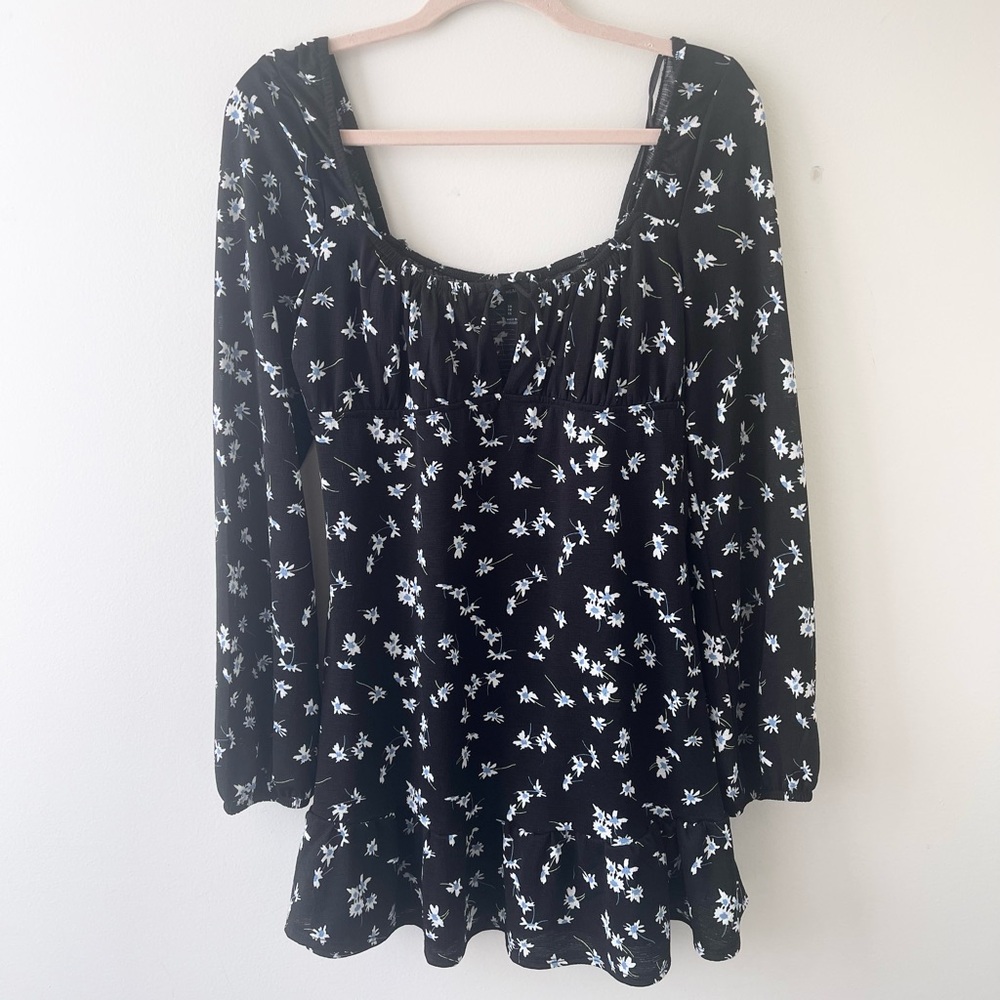 NWT black floral milkmaid dress